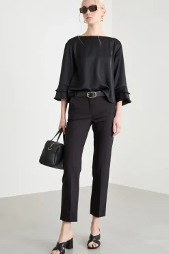 Pantalone slim in tessuto doppio - Nero