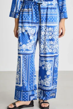 Pantalone stile jogging in twill stampato - Blu