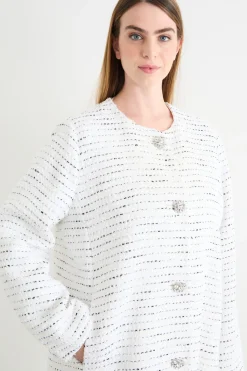 Pantalone stretch con nervatura - Bianco