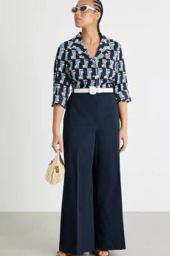 Pantalone svasato in gabardina - Blu