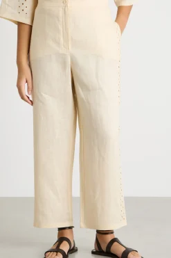 Pantalone traforato in tela - Avorio