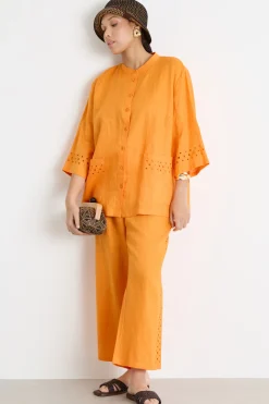 Pantalone traforato in tela - Giallo