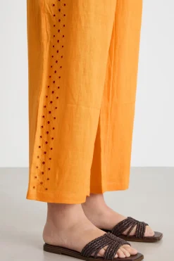 Pantalone traforato in tela - Giallo