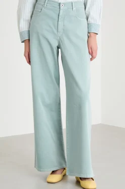 Pantalone wide leg in drill - Verde