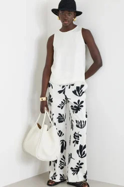 Pantalone wide leg in stuoia - Bianco Nero