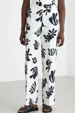 Pantalone wide leg in stuoia - Bianco Nero