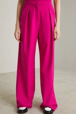 Pantaloni ampi in gabardina - Fuxia