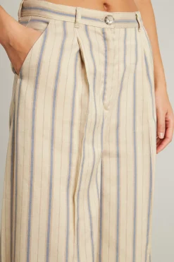 Pantaloni ampi in twill a righe - Sabbia Celeste