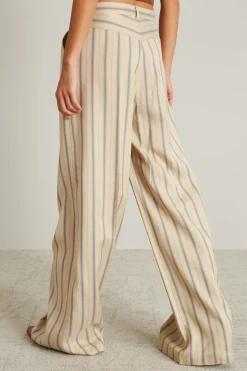 Pantaloni ampi in twill a righe - Sabbia Celeste
