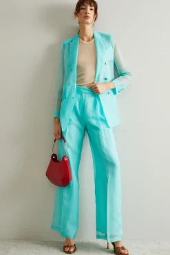 Pantaloni a palazzo in organza - Acqua Marina