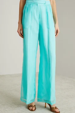Pantaloni a palazzo in organza - Acqua Marina