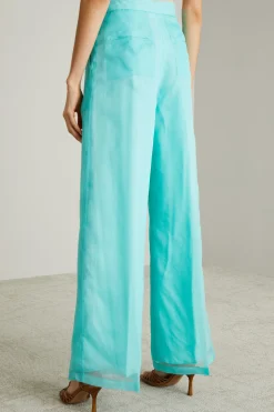 Pantaloni a palazzo in organza - Acqua Marina