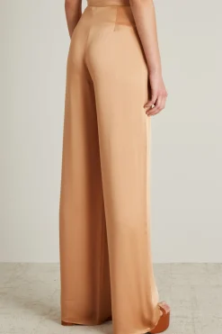 Pantaloni a palazzo in raso - Pesca