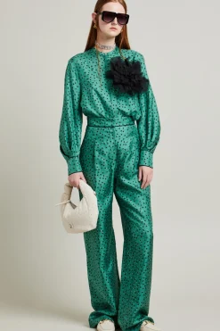 Pantaloni a palazzo in twill - Verde