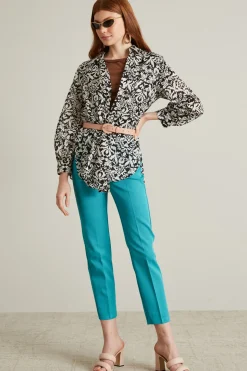 Pantaloni a sigaretta in faille - Azzurro