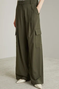 Pantaloni cargo in levantina - Verde Militare