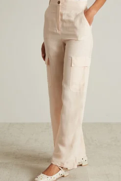 Pantaloni cargo in lino - Cipria