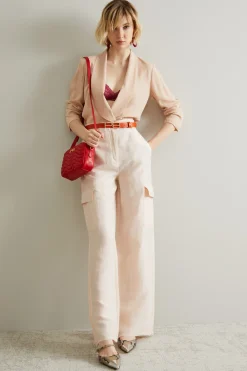 Pantaloni cargo in lino - Rosa Polvere