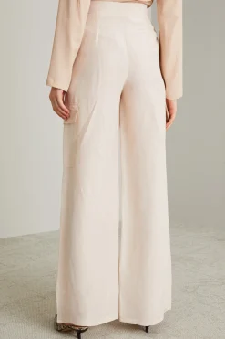 Pantaloni cargo in lino - Rosa Polvere