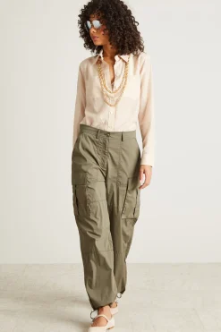 Pantaloni cargo in popeline - Verde