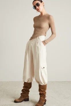 Pantaloni cargo in twill fluido - Ecru
