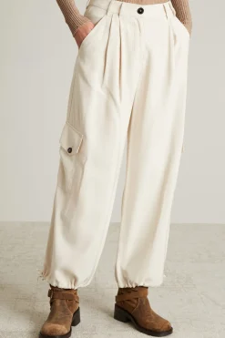 Pantaloni cargo in twill fluido - Ecru