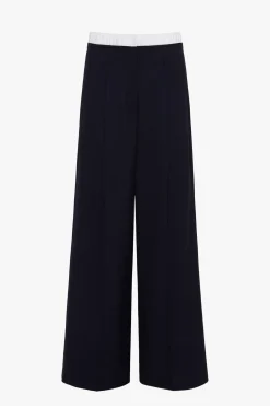 Pantaloni con cintone in popeline - Blu Notte