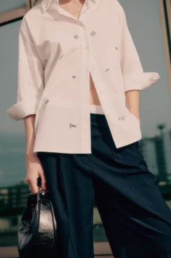 Pantaloni con cintone in popeline - Blu Notte
