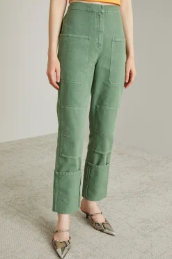Pantaloni con maxi risvolto - Verde Salvia