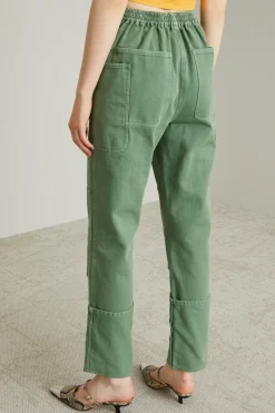 Pantaloni con maxi risvolto - Verde Salvia