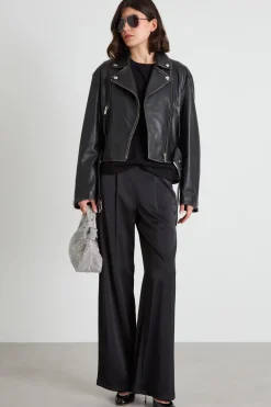 Pantaloni con pinces in raso - Nero