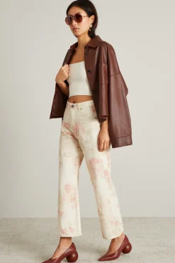 Pantaloni con stampa a fiore - Ecru Rosa