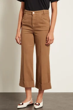 Pantaloni crop con risvolto - Marrone Chiaro