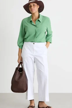 Pantaloni crop in raso stretch - Bianco