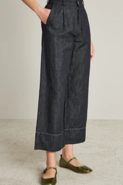 Pantaloni cropped effetto denim - Nero