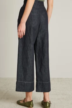 Pantaloni cropped effetto denim - Nero