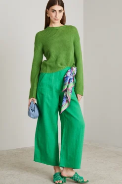 Pantaloni cropped in lino - Verde