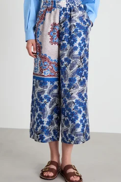 Pantaloni cropped in pura seta - Blu
