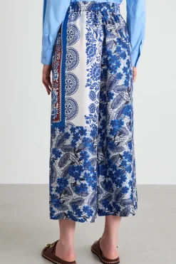 Pantaloni cropped in pura seta - Blu