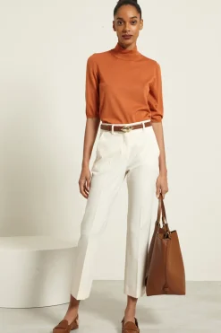 Pantaloni cropped in tela - Bianco Panna