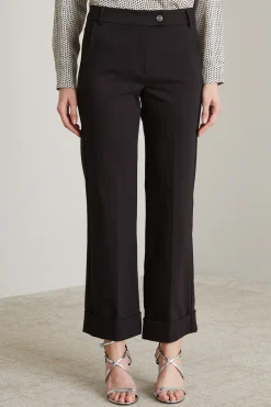 Pantaloni dritti in cotone stretch - Nero
