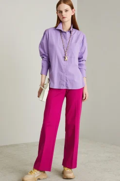 Pantaloni dritti in jersey - Fucsia