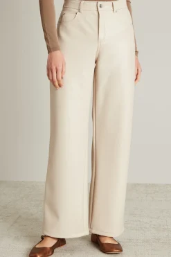 Pantaloni dritti in jersey spalmato - Avorio