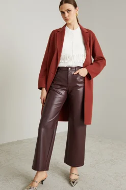 Pantaloni dritti in jersey spalmato - Bordeaux