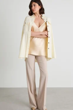 Pantaloni dritti in tela stretch - Beige