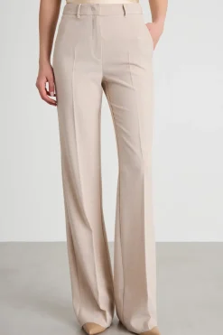 Pantaloni dritti in tela stretch - Beige
