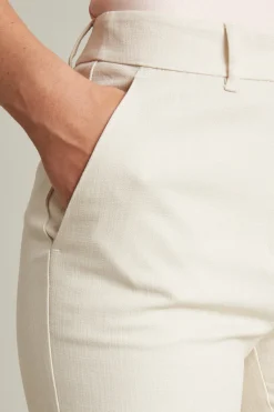 Pantaloni dritti in tela stretch - Beige Chiaro