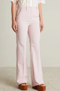 Pantaloni dritti in tela stretch - Rosa