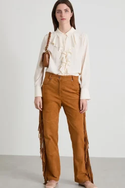 Pantaloni flare con frange - Cuoio
