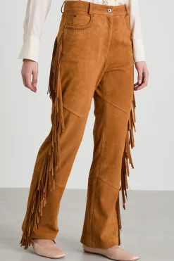 Pantaloni flare con frange - Cuoio